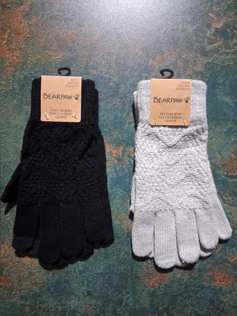 BearPaw Two-Pack Texture Knit Touchscreen Gloves - Black & Light Gray